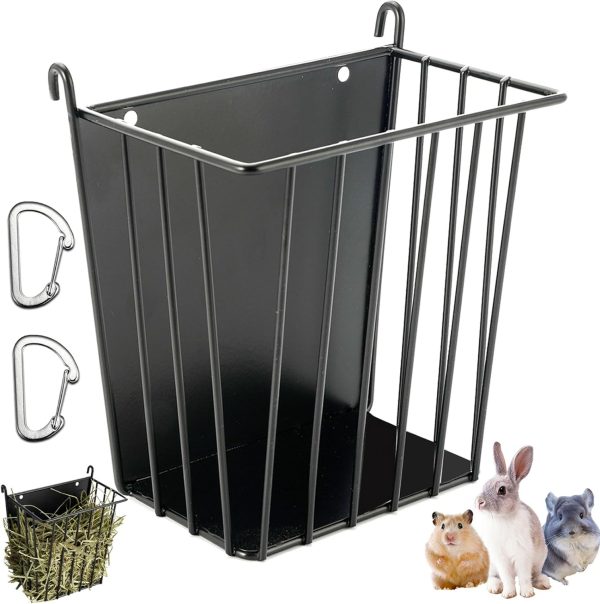 Upgrades Rabbit Hay Feeder - Guinea Pig Hay Feeder - Metal Frame Hay Rack with Adjustable Hook - Less Wasted - for Guinea Pigs - Chinchilla Bunny Cage Accessories - Bunny Feeder