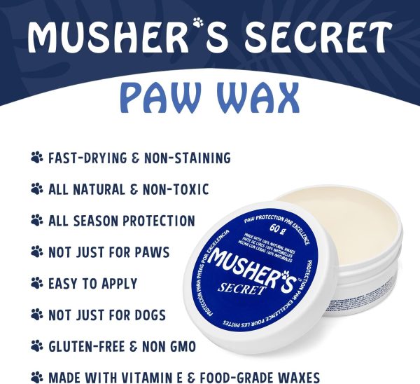 Musher's Secret Dog Paw Wax 60 g (2.1 oz) - Moisturizing Dog Paw Balm that Creates an Invisible Barrier That Protects and Heals Dry Cracked Paws - All-Natural with Vitamin E and Food-Grade Ingredients - Image 9