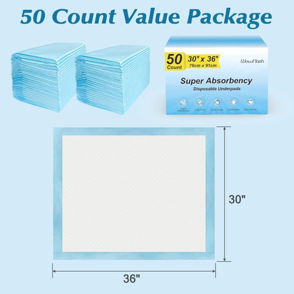 50 Count 30” x 36” Super Absorbency Disposable Underpads, Leakproof Quick Drying, Baby Puppy & Adults Bed Pads Disposable Adults, Dog Pee Pads Extra Large, XXL Incontinence Pads - Image 7