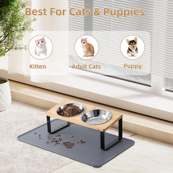 Upgraded Elevated Cat Bowls with Food Mat,15°Tilted Stand Anti Vomiting Raised Cat Dishes for Food and Water,2 Stainless Steel Bowls for Cats and Puppy - Image 6