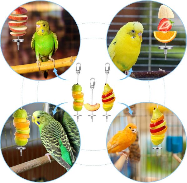 3Pcs Bird Food Holder, Bird Feeder Toy, Stainless Steel Small Animal Fruit Vegetable Stick Skewer, Foraging Hanging Food Feeding Treating Tool for Parrots Cockatoo Cockatiel Cage - Image 5