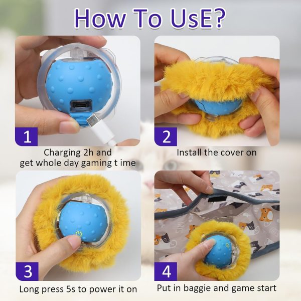 Interactive Cat Toys Ball Fast Rolling in Pouch, Motion Activate Chirping Cat Toy Hide and Seek Mouse Catching Game (Blue) - Image 4