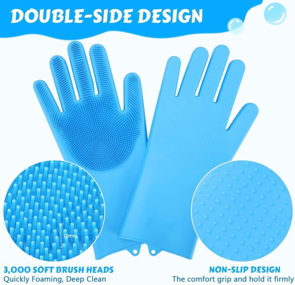 Pecute Pet Grooming Gloves - Heat Resistant Silicone Gloves with High-Density Teeth, Enhanced Five Finger Design for Bathing and Massaging Dogs and Cats, Blue - Image 3