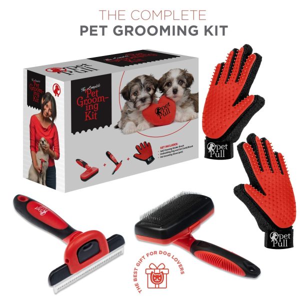 Complete Professional Pet Grooming Kit - Self Cleaning Slicker Brush for Dogs & Cats - Pro Grooming Brush Effectively Reduces Shedding Fur |Hair Remover Brush Gloves - Combo Gift Set - Image 2