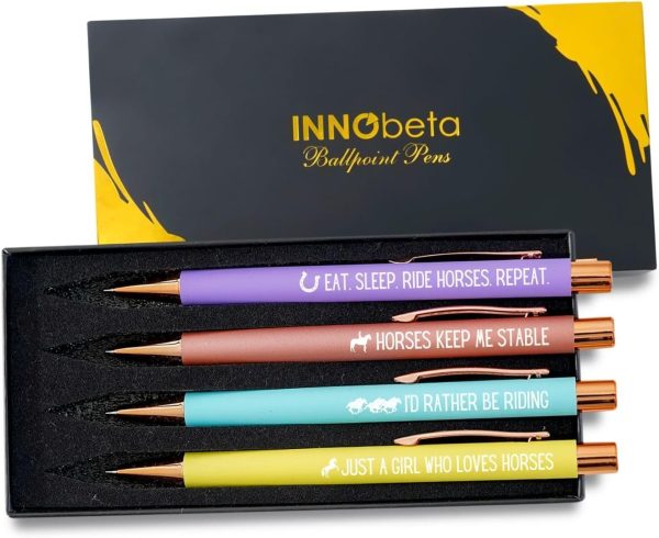 InnoBeta Horse Gifts for Girls, Women, Ballpoint Pen Set of 4, Horse Stuff for Equestrian, Horse Lovers, Cowgirls on Birthday, Back to School, Christmas