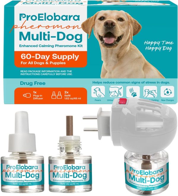 Dog Calming Pheromone Diffuser: Dog Calming Pheromones Plug Diffuser - Reduces Stress & Anxiety Calming Pheromone Diffuser for Dogs - Calm Dogs 60 Supply