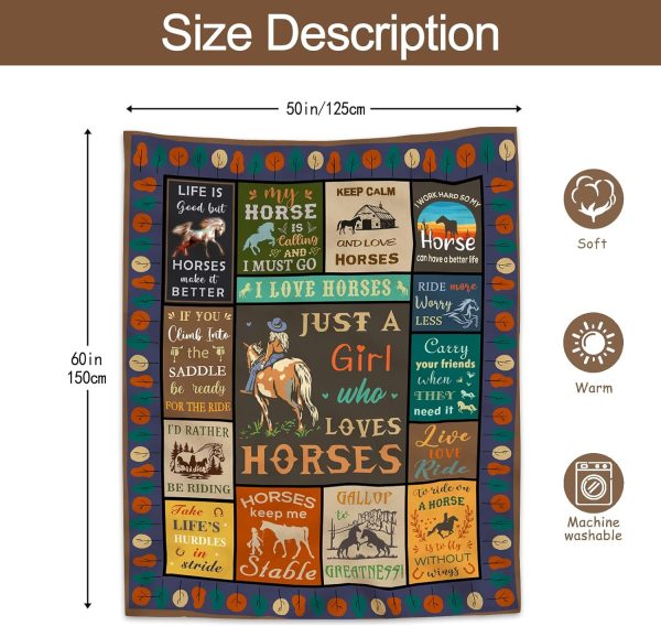 Horse Gifts for Women, Horse Blanket for Girls, Gifts for Horse Lover, Girls Horse Gifts, Horses Gift Ideas, Equestrian Gifts, Horse Themed Gifts, Horse Lovers Birthday Gifts Blanket 60" x 50" - Image 3