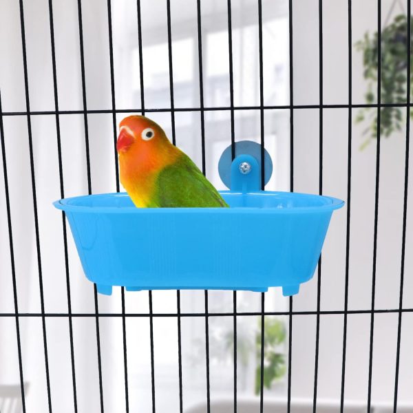 Wontee Bird Bath with Mirror Toy Fixable Parrot Bathroom Tub for Small Brids Parrot Canary Budgies Parakeets - Image 2