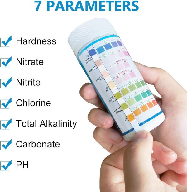 Aquarium Test Strips for Freshwater Fish: 7 in 1 Fish Tank Water Testing Kit for Aquarium Pond - Accurate Testing Nitrate Nitrite Hardness Free Chlorine pH Carbonate Total Alkalinity-100 Strips - Image 2