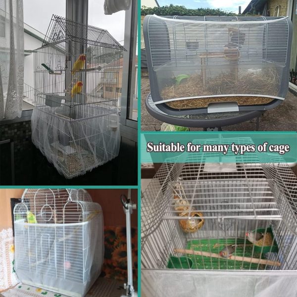 ASOCEA Bird Cage Seed Cather,Universal Adjustable Birdcage Cover Skirt Nylon Mesh Netting Parrot Parakeet Macaw African Round Square Cages Cover - Image 6