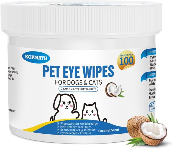 Dog Eye Wipes, Tear Stain Wipes for Dogs, Big & Thick Cat Eye Wipes for Dogs, Mild Ingredient,Texturized & Presoaked Pet Eye Cleaner Pad for Discharge Crust Booger,100 Ct, Coconut Scent