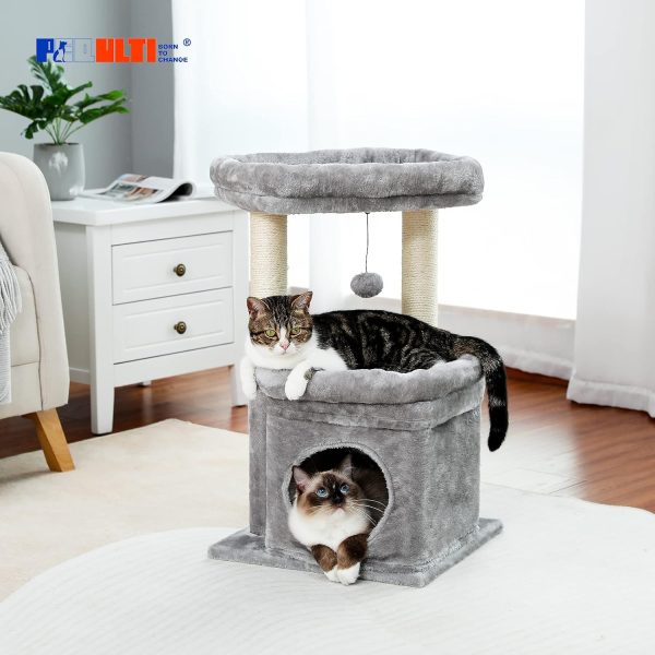 PEQULTI Cat Tree Tower for Indoor Cats with Private Cozy Cat Condo, Natural Sisal Scratching Posts and Plush Pom-pom for Small Cats - Image 7