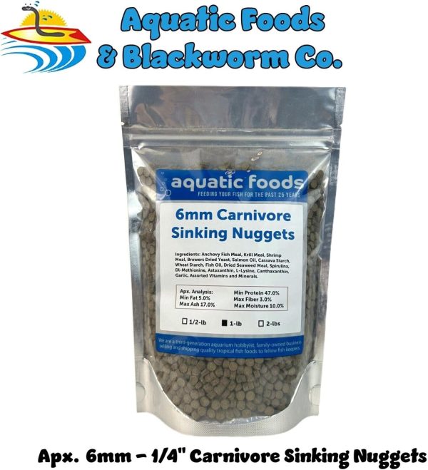 Aquatic Foods Inc. 6mm - 1/4" Carnivore Sinking Pellets for Carnivore Cichlids, Catfish, Monster Fish, Bottom Fish, All Medium to Large Fish, Also Koi & Pond Fish. - WL…1-lb Foil Pouch Bag - Image 3