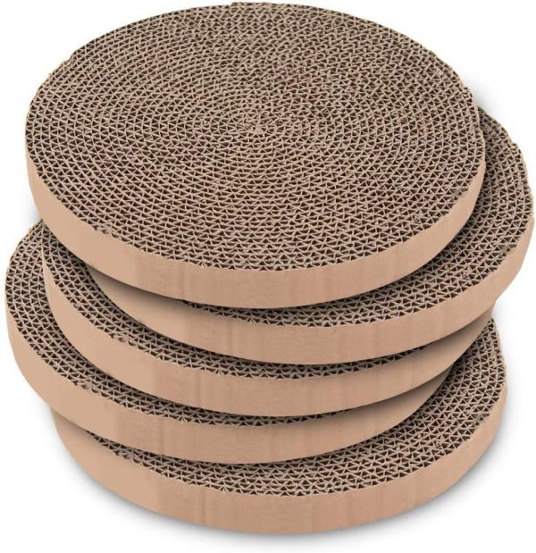 Best Pet Supplies Scratch and Spin Cat Scratcher Replacement Pads for Active Play, Natural Recycled Corrugated Cardboard, Supports Pet Behaviors, Relieves Stress - 5 Count