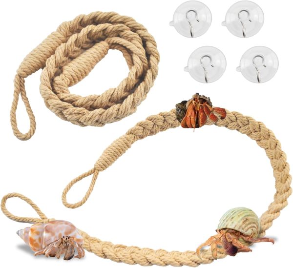 2PCS Hermit Crab Climbing Toys,Hermit Crab Rope Ladder Decor Reptile Hanging Vines Toys Hermit Crab Supplies Reptiles Habitat Tank Terrarium Accessories for Lizard Leopard Gecko Tree Frog(Flaxen)