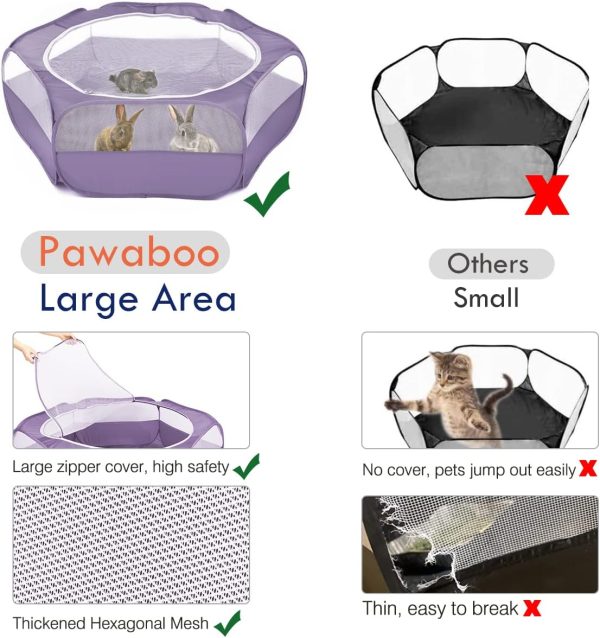 Pawaboo Small Animals Playpen, Waterproof Small Pet Cage Tent with Zippered Cover, Portable Outdoor Yard Fence with 3 Metal Rod for Chick/Kitten/Puppy/Guinea Pig/Rabbits/Hamster/Chinchillas, Purple - Image 3