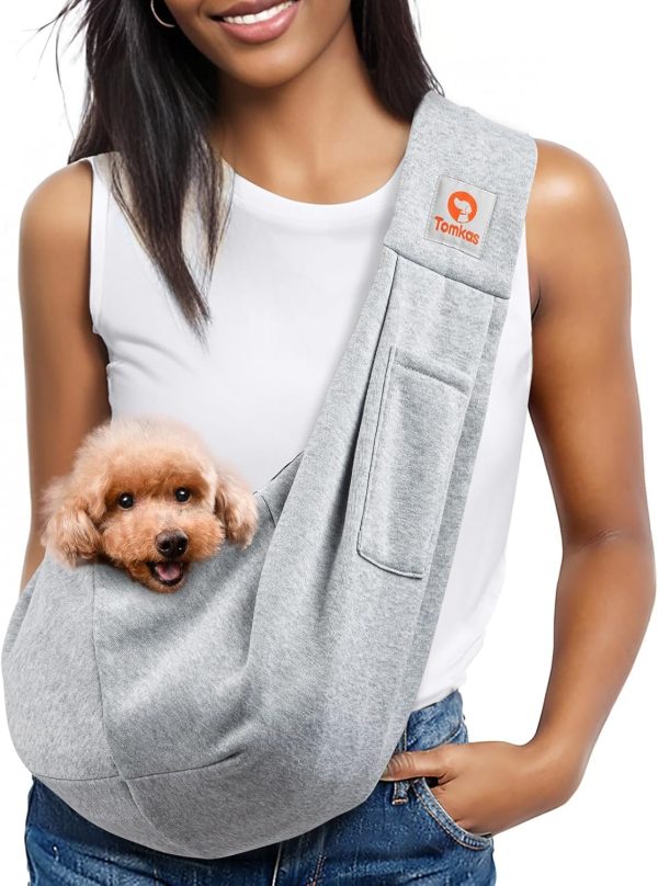 Tomkas Small Dog Sling Carrier - Classic Strap & Classic Pocket - for 3-10 lbs Pets(Grey)