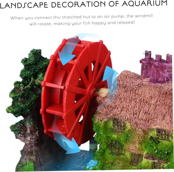 Aquarium Landscape Stone House with Water Wheel Model Unique Fish Tank Decoration for Goldfish and Aquatic Pets Decor for Aquarium Environments - Image 7