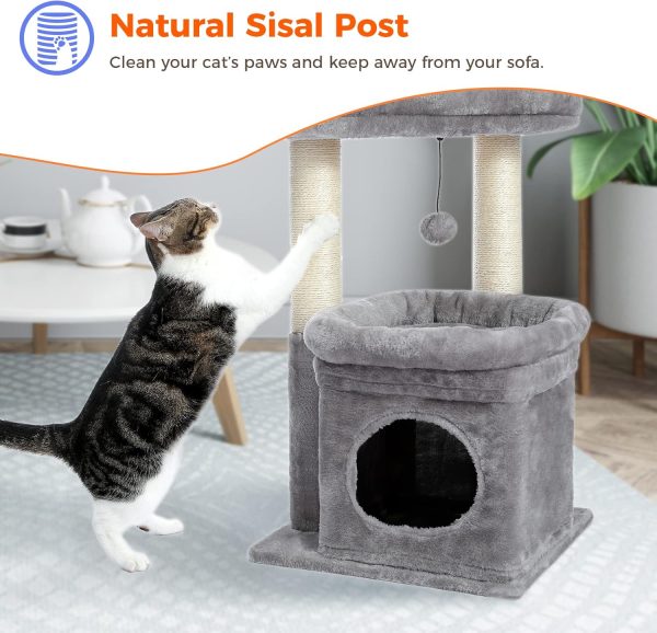 PEQULTI Cat Tree Tower for Indoor Cats with Private Cozy Cat Condo, Natural Sisal Scratching Posts and Plush Pom-pom for Small Cats - Image 6