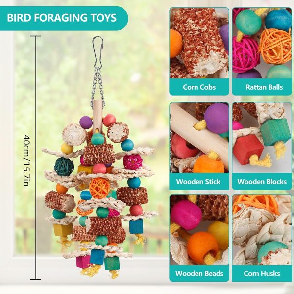 lovyoCoCo Parrot Toys Bird Toys Natural Corn Cob Bird chew Toys for Small and Medium-Sized Macaws,African Grey,Cockatoos,Amazon Parrots,Parakeet,Cockatiel,Sun Conure, Lovebird with Wooden Blocks - Image 6