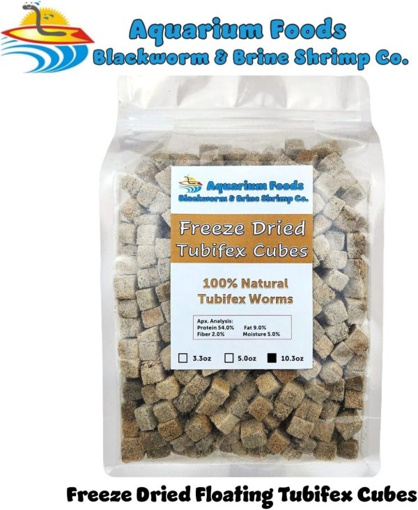 Aquatic Foods Inc. Tubifex Worm Cubes, Floating Freeze Dried Tubifex Cubes for All Tropical Fish, Cichlids, Discus, Tetras, Bettas, Goldfish, Angel Fish, Catfish, Koi & Pond Fish - 10.3oz Clear Bag - Image 2