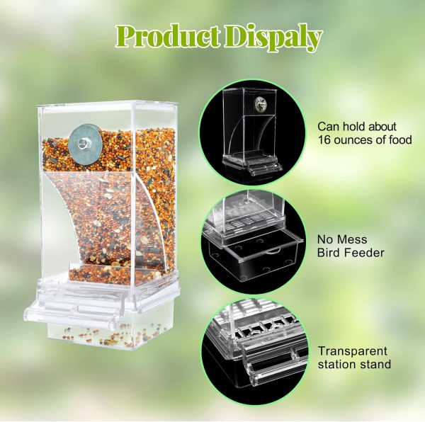 Rypet No Mess Automatic Bird Feeder Transparent Food Container Cage Acrylic Parrot Feeder Accessories for Small Birds Parrot Cockatoo Canary - Image 3