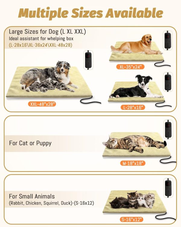 Pet Heating Pad for Dog & Cat, Adjustable 6 Temperature Cat Heating Pad with 5 Timer, Multi-Size Dog Heating Pad with Chew Resistant Cord, Auto Power Off Outdoor Heating Pad for Cats - Image 6