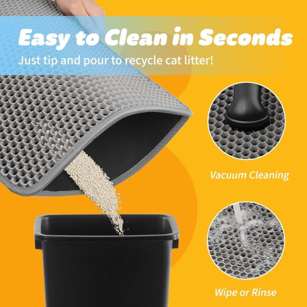 Cat Litter Mat - 23.2'' x 14.6'' Small Litter Trapping Mat, Easy to Clean Litter Box Mat, Waterproof, Urine-Proof, Non-Slip Kitty Litter Mats for Floor, Grey - Image 6