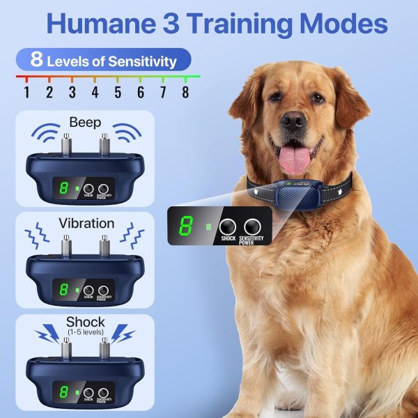 Dog Bark Collar, Humane Smart Bark Collar for Medium Large Dogs with 8 Sensitivity, Automatic Anti Barking Collar with Beep Vibration Optional Shock Waterproof No Bark Collars - Image 3