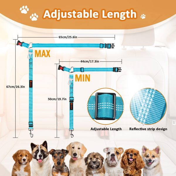 Removable Dog Seat Belt Harness for Car, 3 in 1 Pet Dog Car Seatbelt Leash, Retractable Restraint Secures to Vehicle Headrest & Adjustable Reflective Bungee Dog Seatbelt Tether with Poop Bag - Image 7