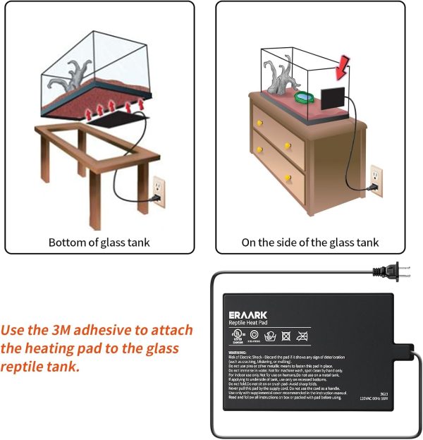 Reptile Heating Pad 8" X 12" with Temperature Adjustable Controller Knob, 16W Terrarium Heating Mat for Reptiles Amphibians Hermit Crab Snake Lizard Turtles Lizards (8"X 12" with Adjust Knob) - Image 5