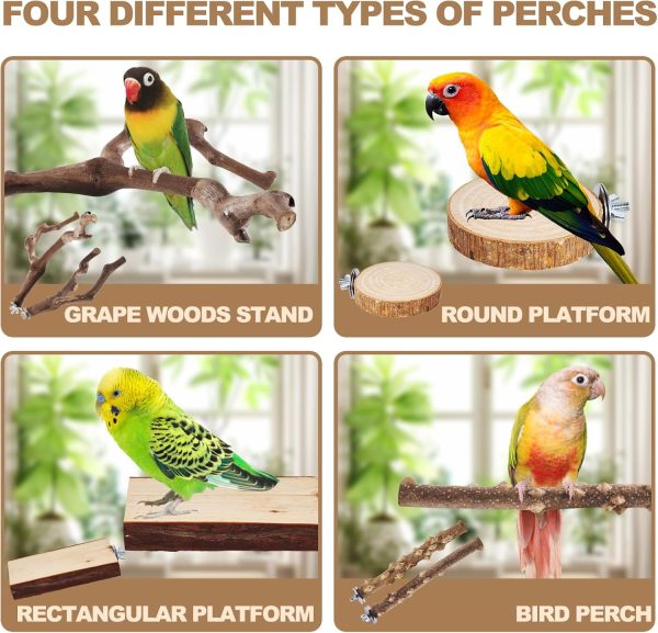 6PCS Bird Perch 2 Grape Stick Paw Grinding Fork Natural Wood Bird Stand 4 Parrot Stand Bird Toys for Parakeets Chewing Exercise Branches, Bird Cage Accessories for Cockatiels, Conure, Budgies - Image 4