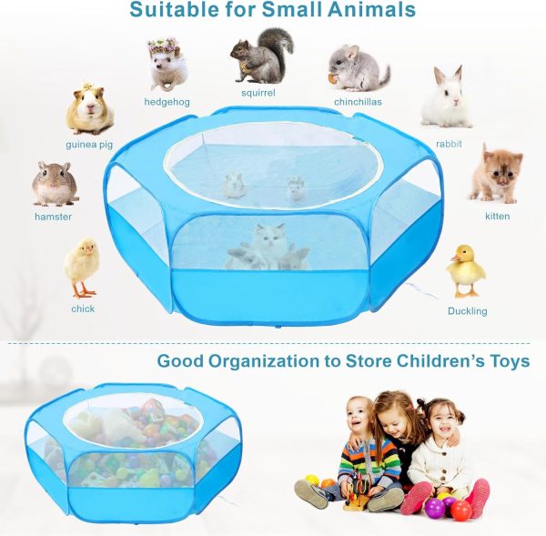 XIRGS Small Animal Playpen, Pet Playpen for Cat/Rabbit/Hamster/Guinea Pig/Bunny/Ferret/Kitten Toys Chick Brooder Box Cage Tent Pop Up Play Pen with Cover, Portable Play Yard Indoor Outdoor Waterproof - Image 6