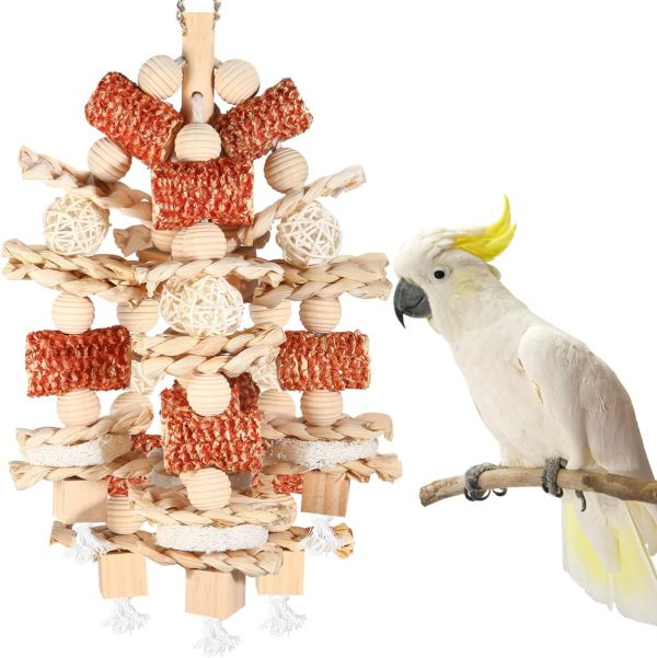 Bird Toys, Parrot Toys for Large Birds,Natural Corn cob and Loofah Slices Bird chew Toys for African Grey Parrots, Macaws, Cockatoos, Amazon Parrot and other Small and Medium-Sized Parrot (Wooden)