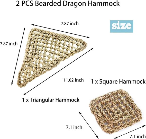 PIVBY Bearded Dragon Hammock Reptile Lounger Climbing Toys Seagrass Fiber Habitat Tank Accessories for Chameleon, Lizards, Geckos, Snakes, Lguana, Amphibian Reptiles Habitats (11.02" x 7.87" 2 PCS) - Image 2