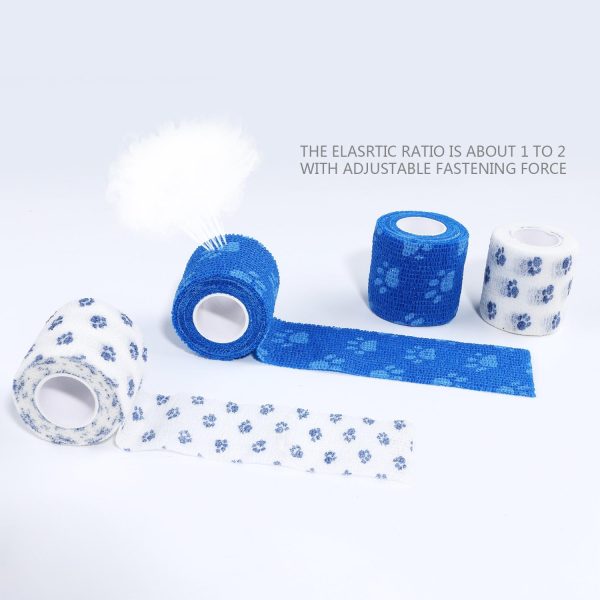 Pet Bandage Cohesive Bandage Self Adhering Stick Bandage, Multi-Function Non-Woven Fabric Elasticity Gauze Rolls Self Adhering Stick Bandage Wrap Vet Tape for Pet Animals (White and Blue) - Image 7