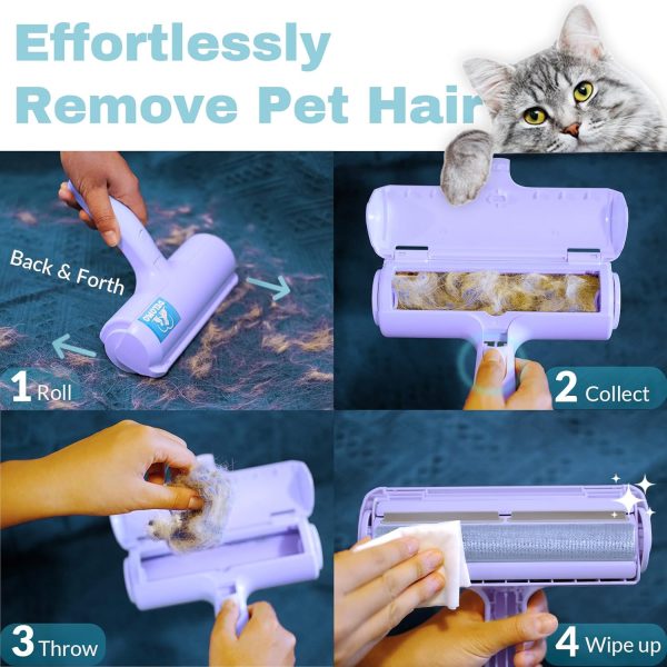 DELOMO Pet Hair Remover Roller - Dog & Cat Fur Remover with Self-Cleaning Base - Efficient Animal Hair Removal Tool - Perfect for Furniture, Couch, Carpet, Car Seat, Purple - Image 5