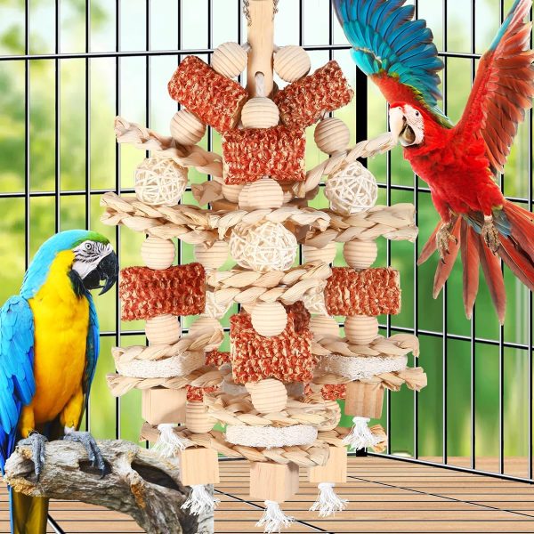 Bird Toys, Parrot Toys for Large Birds,Natural Corn cob and Loofah Slices Bird chew Toys for African Grey Parrots, Macaws, Cockatoos, Amazon Parrot and other Small and Medium-Sized Parrot (Wooden) - Image 5