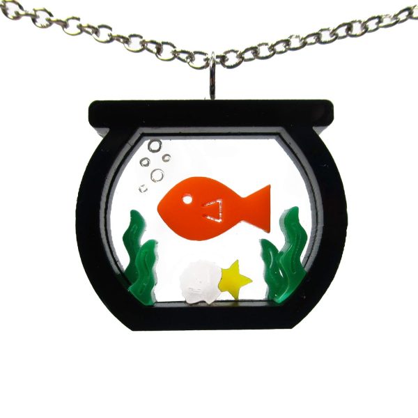 Unique Goldfish Fish Bowl Aquarium Statement Pendant Necklace, Funny Jewelry for Aquatic Pet Fishbowl Enthusiast