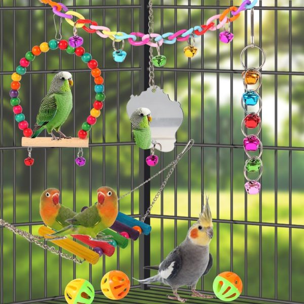 Bird Toys for Parakeets 9Pcs,Bird Wooden Ladder Bridge Parrots Toys Budgie Toys Bird Cage Accessories,Swing Hammock for Conure,Cockatiel,Love Birds, Finches, Mynah,Budgerigar - Image 3