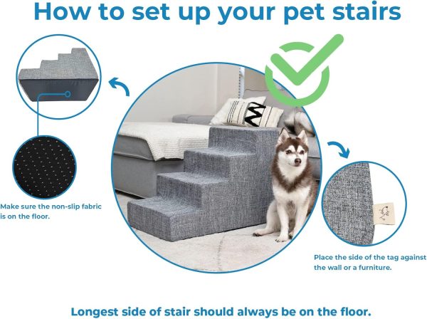 Best Pet Supplies Dog Stairs for Small Dogs & Cats, Foam Pet Steps Portable Ramp for Couch Sofa and High Bed Non-Slip Balanced Indoor Step Support, Paw Safe No Assembly - Ash Gray Linen, 4-Step - Image 3