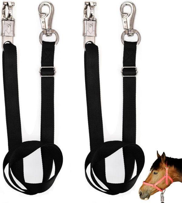 2 Pcs Horse Trailer Cross Tie, Nylon Bucket Strap with Panic Snap and Bull Snap, Adjustable from 44.5" to 78.3" Hanging Strap Horse Supplies for Water Buckets, Outdoor Feeders