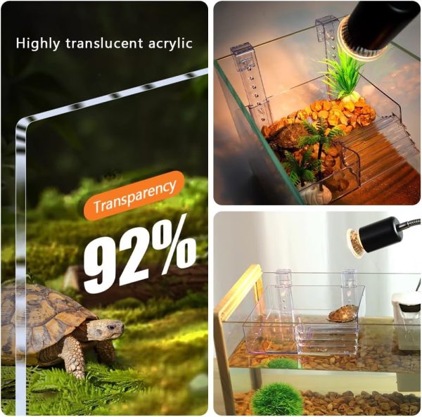 La La Pet® Hanging Detachable Acrylic Turtle Basking Platform with Guardrail and Ladder Tortoise Resting Terrace Turtle Aquarium Dock Reptile Habitat Basking Platform for Turtle Tank Large - Image 5