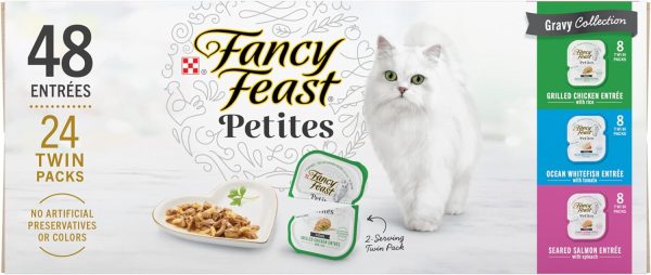 Purina Fancy Feast Gourmet Wet Cat Food Variety Pack, Petites Gravy Collection, break-apart tubs, 48 servings - 2.8 Ounce (Pack of 48)