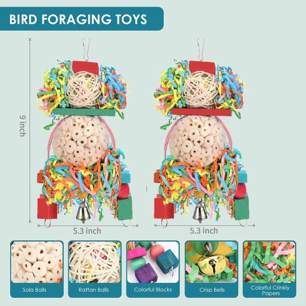 BBjinronjy Bird Toys,2PCS Conure Toys Hanging Natural Soft Sola Ball Beak Chew Shred Forage Toys for Parrots,Cockatiel,Conure,Love Birds,Parakeets,Budgie and Other Small Birds - Image 5