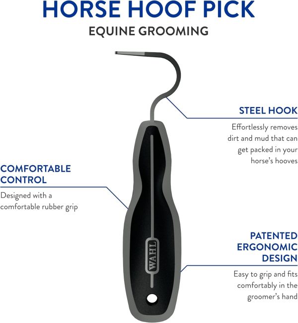 Wahl Professional Animal Equine Grooming Horse Hoof Pick (#858710) - Horse Hoof Pick for Grooming - Ergonomic, Comfort Rubber Handle - Horse Cleaning Tool - Black - Image 2