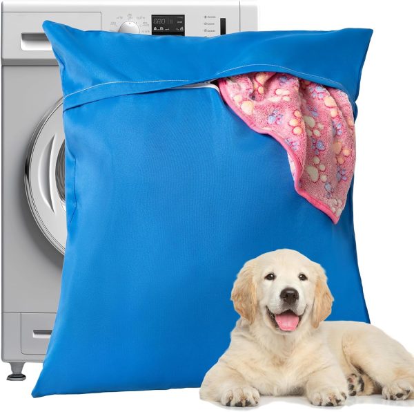 Pet Laundry Bag, Pet Washing Bag for Guinea Pig Liner, Dog Bed, Pet Fleece & Blanket, Stop Pets Hair Clogging Washing Machine, Pet Laundry Helper - 30"×34", Blue