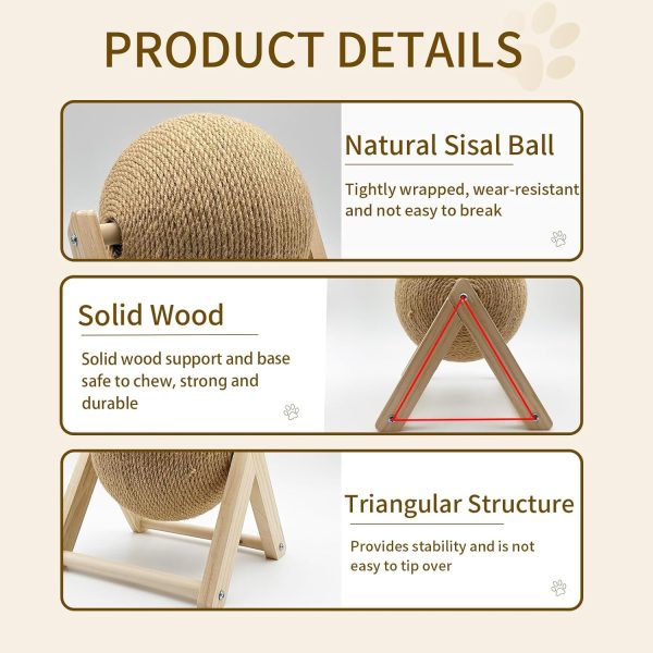 Rabbit Scratch Toy - Bunny Toys for Rabbits Scratcher, Natural Sisal Pet Claw Scratching Activity Ball, Wooden Small Animals Boredom Breaker for Indoor Ferrets Chinchillas (Large) - Image 5