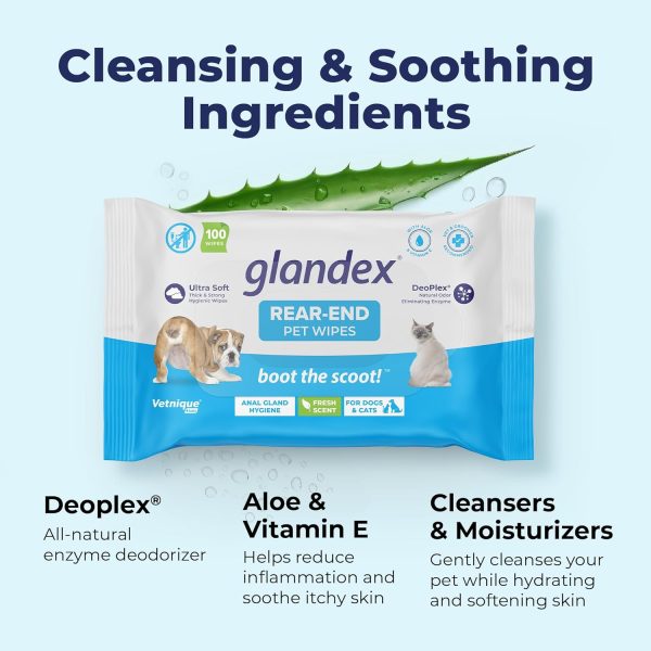 Vetnique Labs Glandex Dog Wipes for Pets Cleansing & Deodorizing Anal Gland Hygienic Dog & Cat Wipes with Vitamin E, Skin Conditioners and Aloe (100ct Pouch) - Image 5