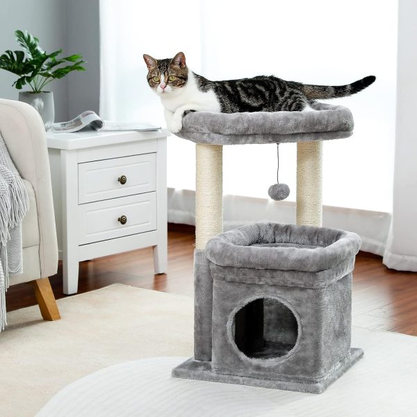 PEQULTI Cat Tree Tower for Indoor Cats with Private Cozy Cat Condo, Natural Sisal Scratching Posts and Plush Pom-pom for Small Cats - Image 8